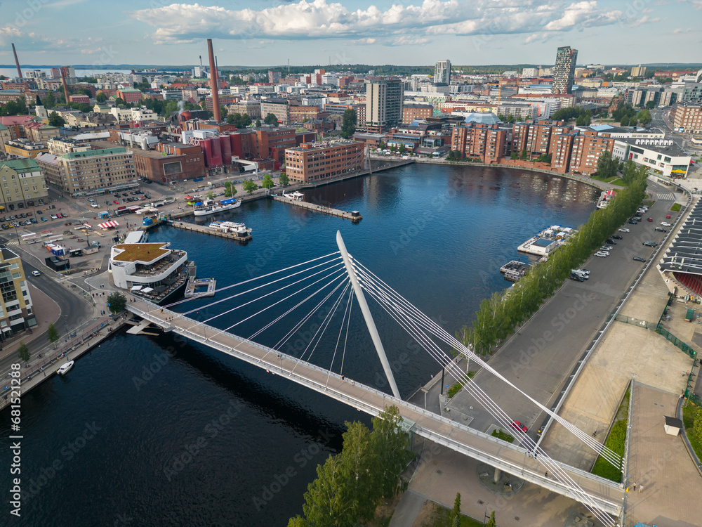 Aerial view above Laukontori area in Tampere, Finland during summer