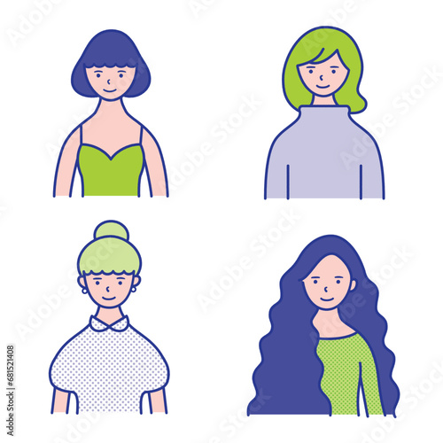 若い女性の上半身イラスト素材【セット】