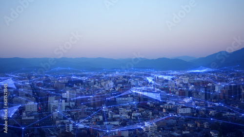 Hologram technology city town on the screen concept technology background