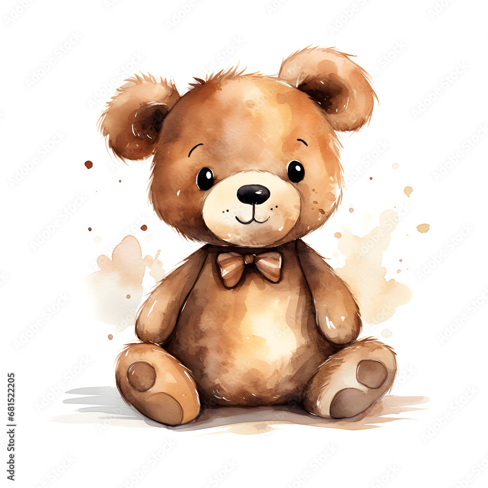 Fototapeta premium Watercolor Teddy bear isolated on isolated on white background