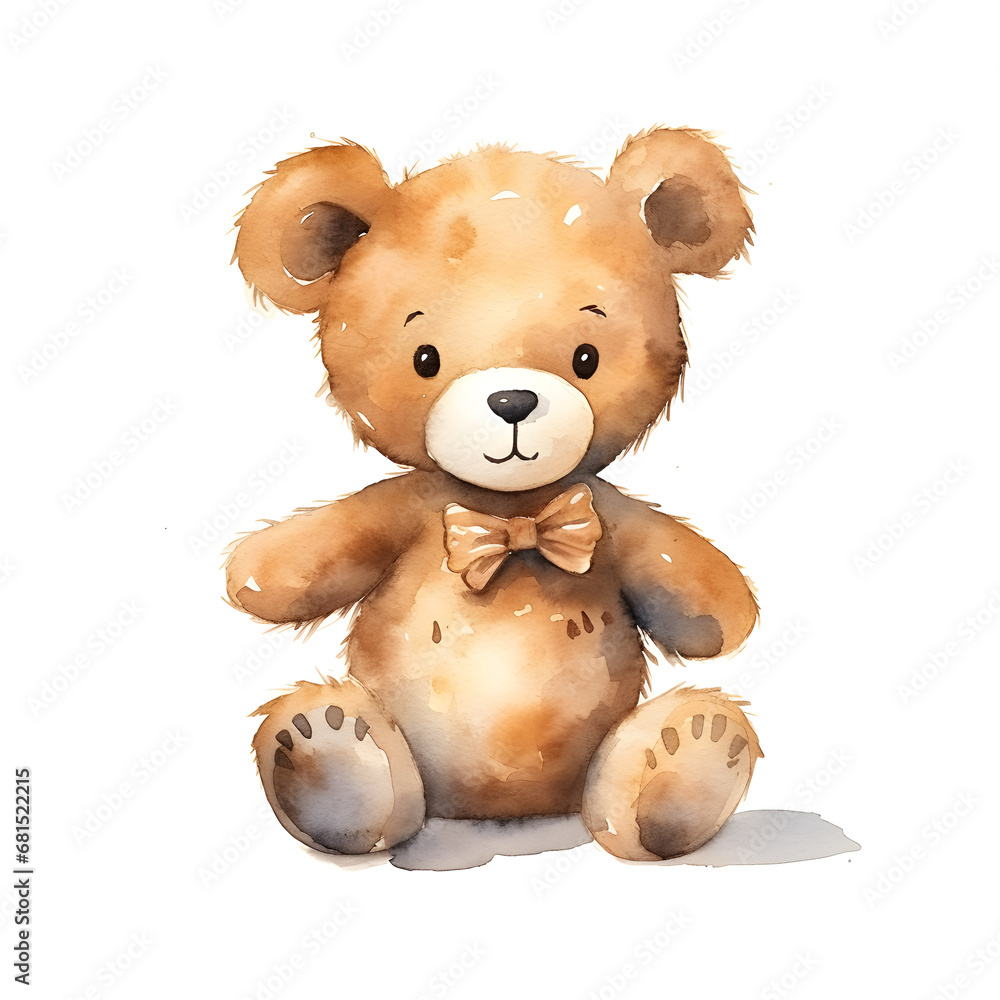 Fototapeta premium Watercolor Teddy bear isolated on isolated on white background