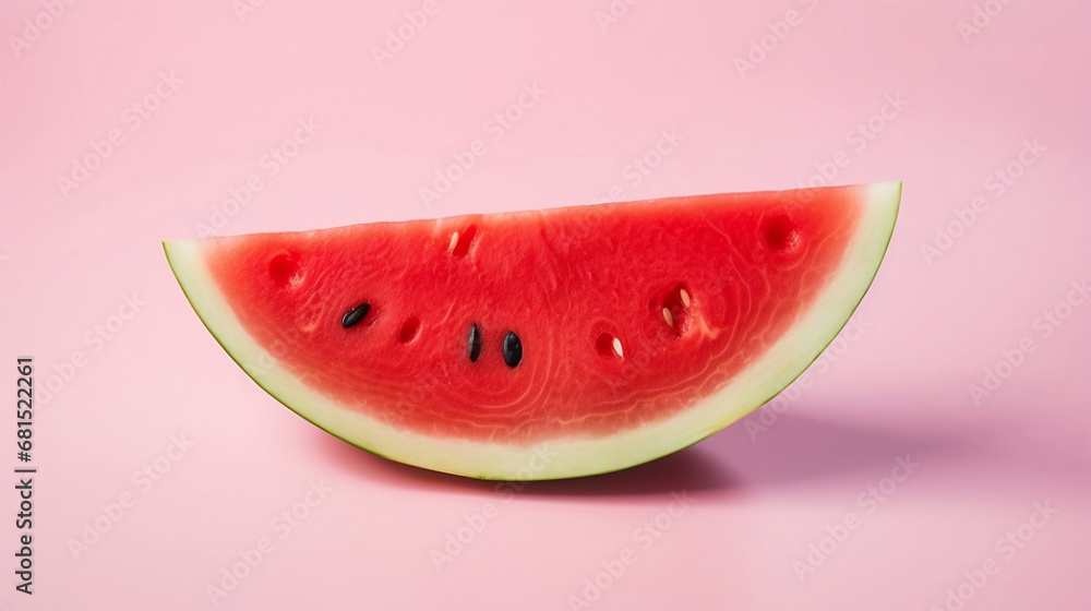 A slice of watermelon on a pink background, Generative AI A slice of watermelon on a pink background, Generative AI