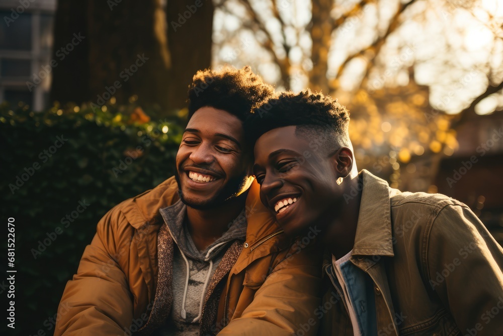 Black Gay Couple Shares Laughter And Love In Golden Sunlight