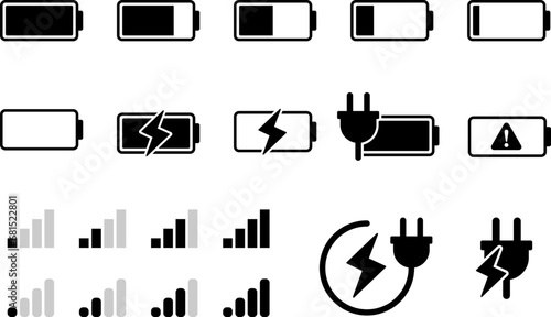 充電やプラグや電波のアイコンセット