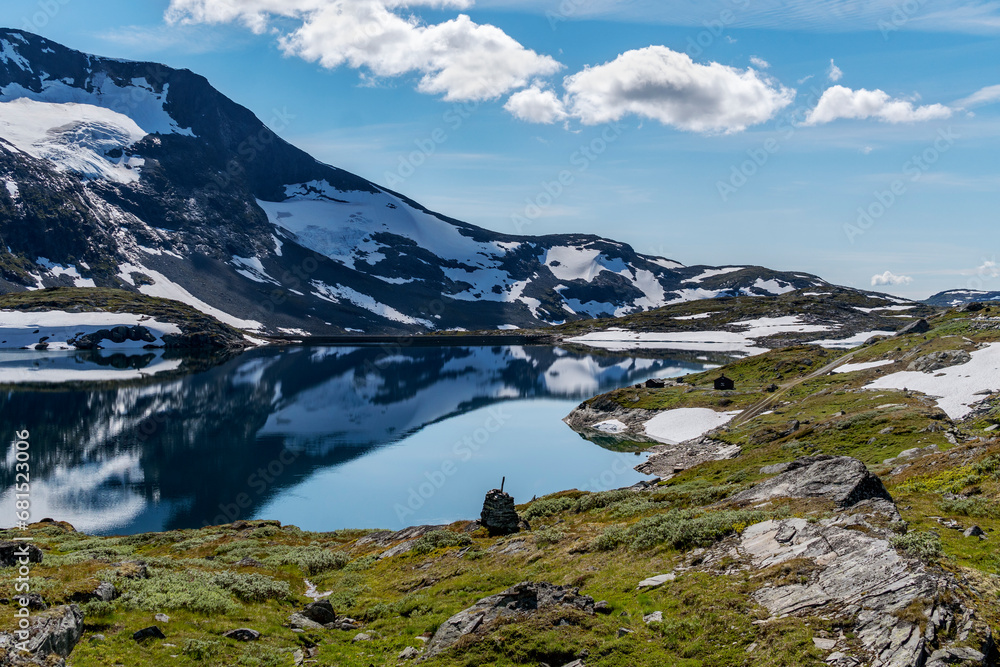 Mountain covered by snow reflecting in lake Mountain covered by snow reflecting in lake