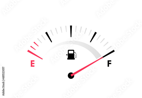Fuel gauge scale with full level. Fuel measuring by gauge for control gas, gasoline or diesel level. Car dial fuel dashboard. Vector illustration