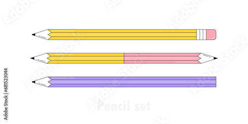 Set of pencils in various form. Pencils in cartoon linear style. Vector illustration