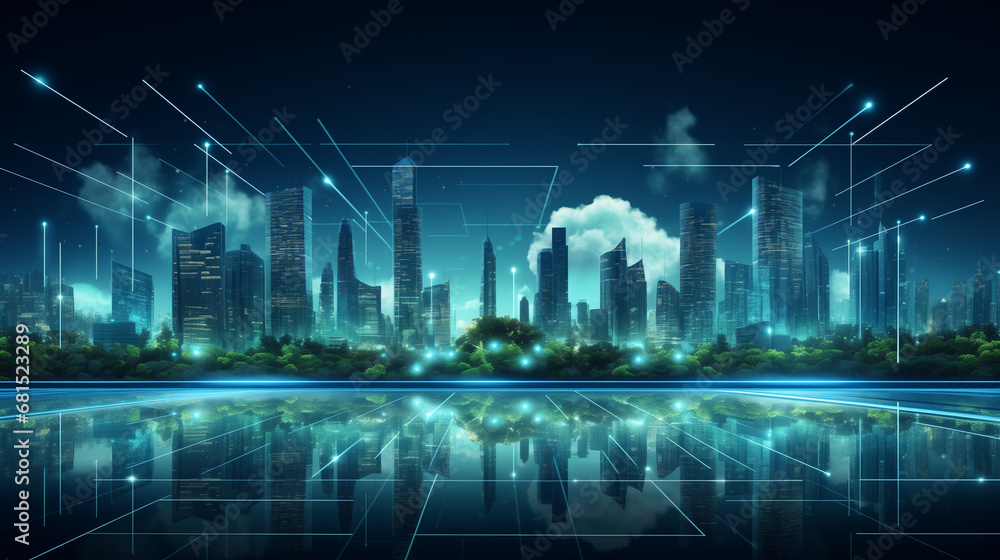 ESG of the future city Sustainability business green space Hologram of the digital city