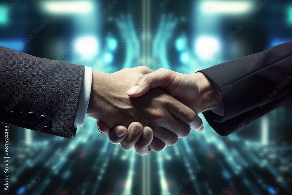 Business People Shaking Hands Against Technology Background High Quality Photo