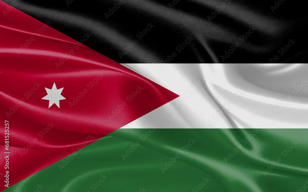 3d waving realistic silk national flag of Jordan. Happy national day Jordan flag background. close up 3d waving realistic silk national flag of Jordan. Happy national day Jordan flag background. close up