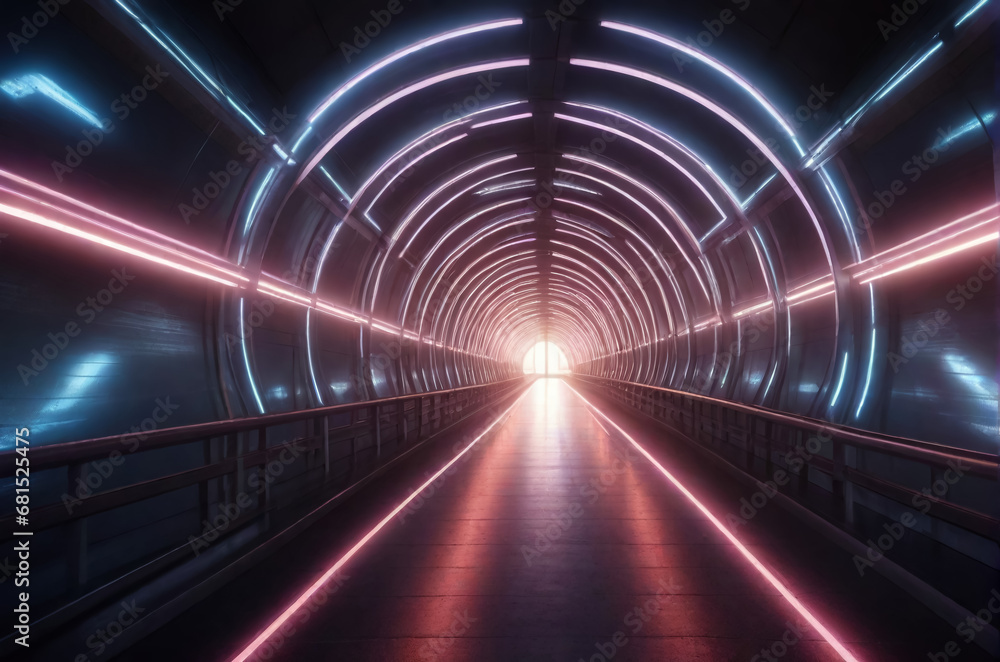 Obraz premium Dark corridor with neon light. AI 