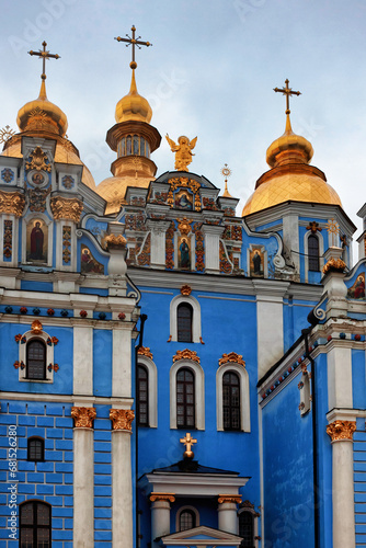 View of the St. Michael Golden-Domed Monastery. Kyiv, Ukraine. Built in the Middle Ages. The exterior was rebuilt in the Ukrainian Baroque in the 18 century while the interior remained Byzantine style photo