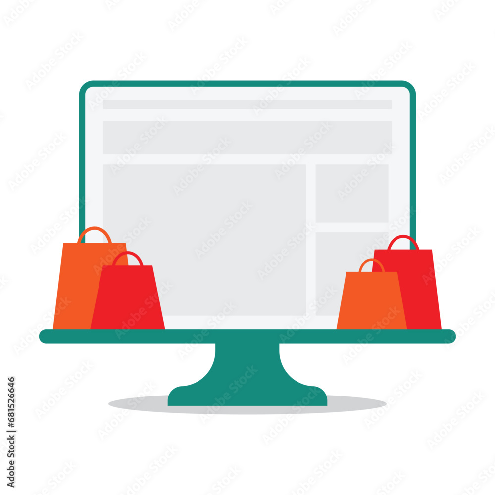 Obraz premium online shopping web design element set of monitor and bag design concept flat vector