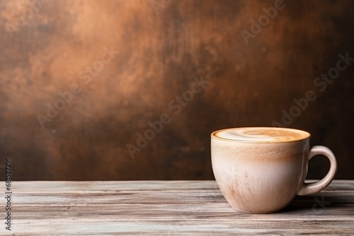 Cup Of Coffee On Wooden Table Top View With Copy Space High Quality Photo