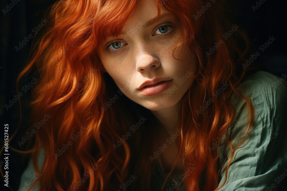 fashion portrait of a fashion young woman with red long hair