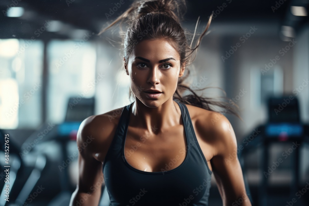 Female Athlete Engaged In Highintensity Training At Gym. Сoncept Female Athlete, High-Intensity Training, Gym Workout, Fitness Goals, Strength And Endurance
