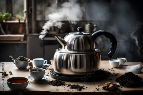 Steaming tea kettle