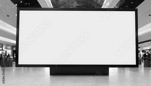 A billboard poster screen in a city retail mall, blank and white 
