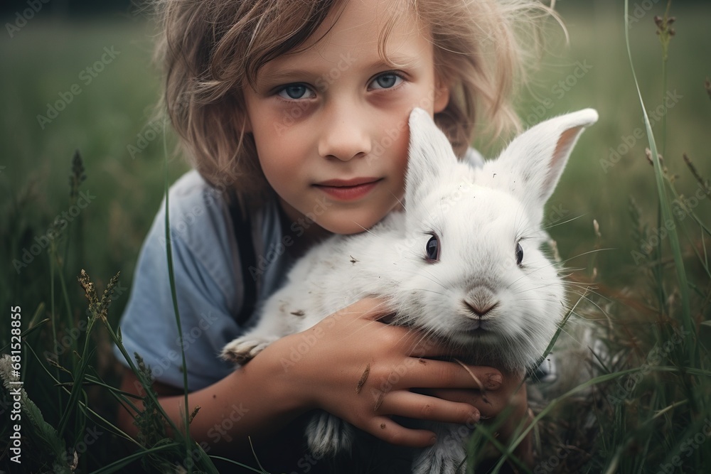 little child boy with rabbit little child boy with rabbit