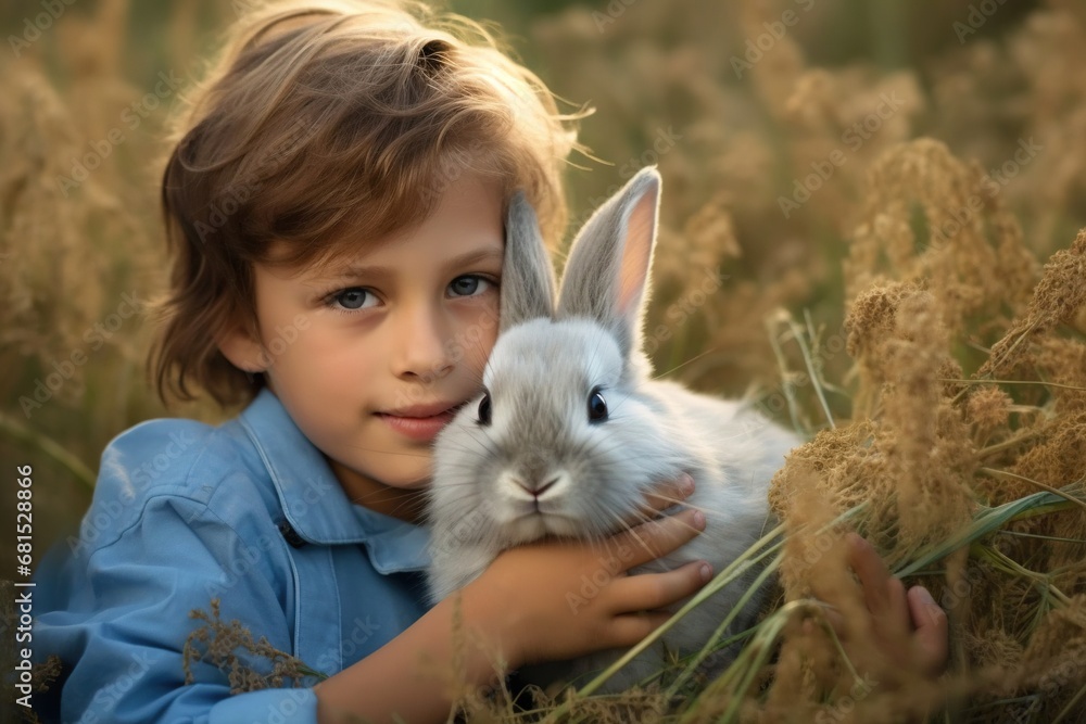 little child boy with rabbit little child boy with rabbit