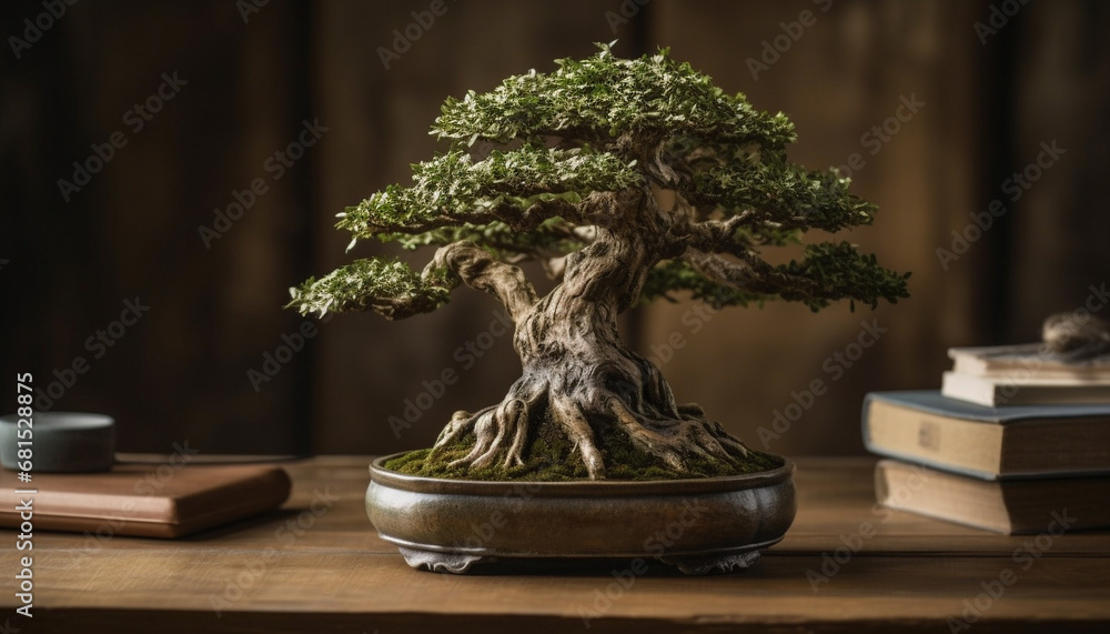 Antique book on botany, surrounded by potted plants and pottery generated by AI Antique book on botany, surrounded by potted plants and pottery generated by AI