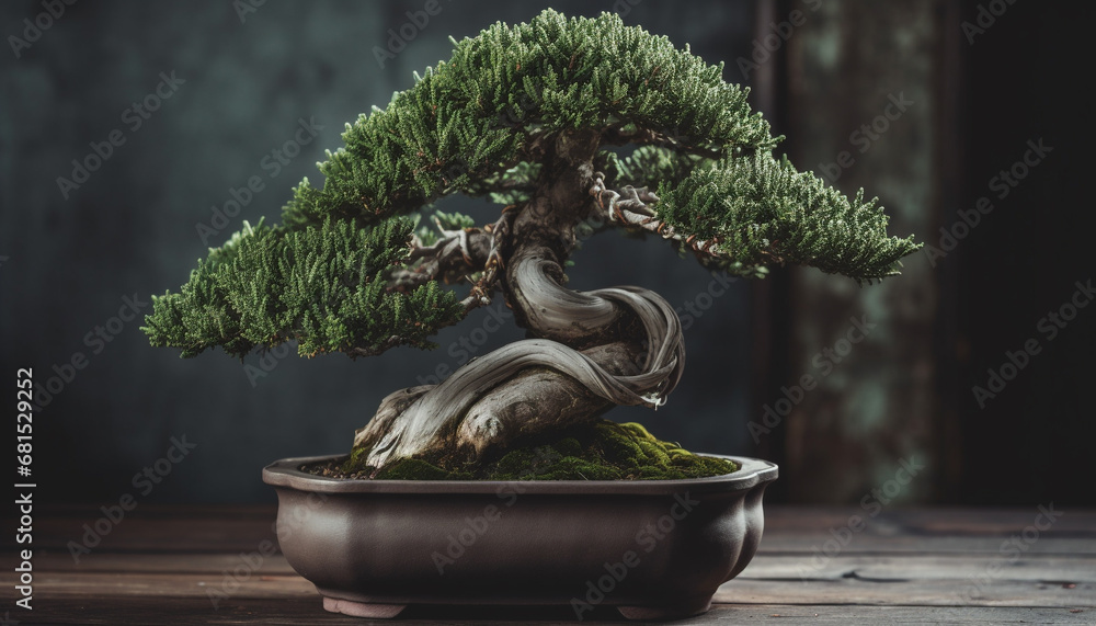 Fototapeta premium Green potted plant on wooden table brings nature indoors generated by AI