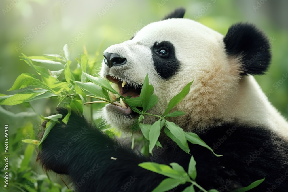Obraz premium giant panda eating bamboo