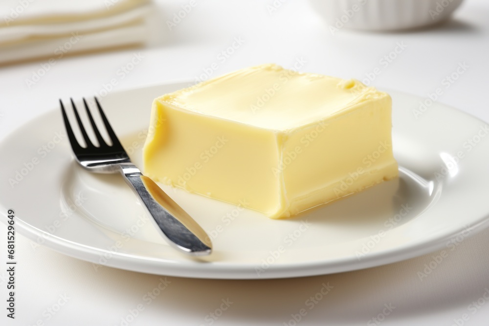 slice of  butter in  dish plate , isolate on a white background