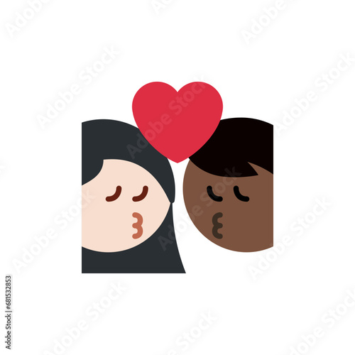 Kiss: Woman, Man, Light Skin Tone, Dark-Skin Tone