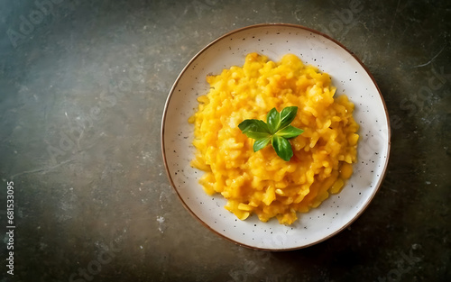 Capture the essence of Risotto Alla Milanese in a mouthwatering food photography shot Generative AI