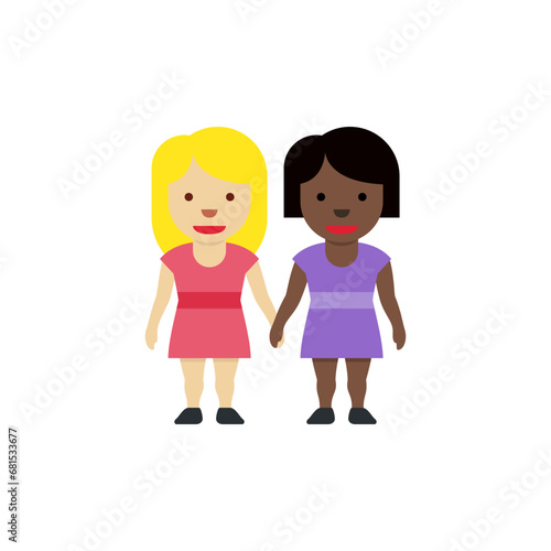 Two Women Holding Hands: Medium-Light Skin Tone, Dark-Skin Tone