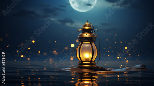 Ramadan celebration arabic lantern background illustrations. Generative ai