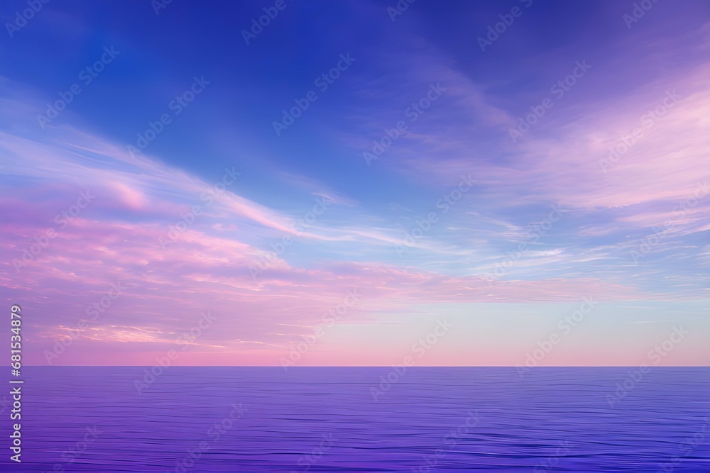 夕暮れ時の静寂な湖面:ピンク、青、オレンジのグラデーションが広がる空と、その色彩が完全に反映される穏やかな水面、そして広大な空とその反射だけが存在する無限の静けさ 夕暮れ時の静寂な湖面:ピンク、青、オレンジのグラデーションが広がる空と、その色彩が完全に反映される穏やかな水面、そして広大な空とその反射だけが存在する無限の静けさ