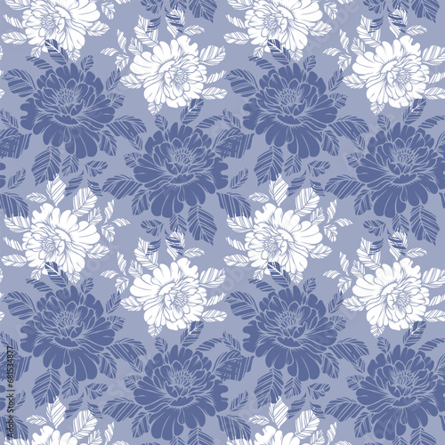 Seamless damask pattern, delicate rose flowers on a light background. Pastel colors. Background, print, textile, vector