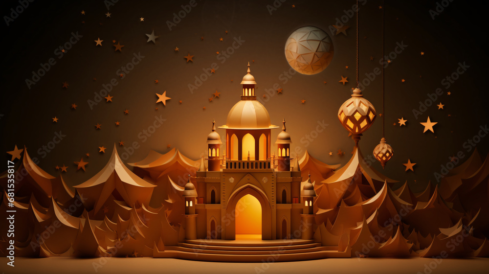 Obraz premium Illustration of a Ramadan mosque in 3D. Generative ai