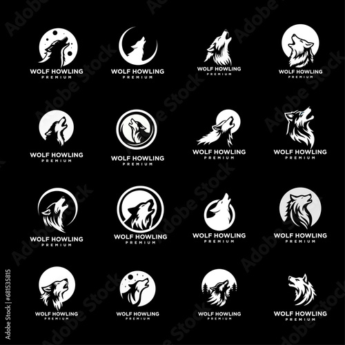 Wolf howling head logo icon design illustration