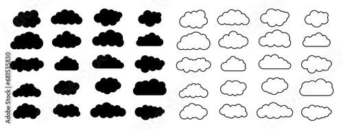 Cloud line vector icon. Set of cloud line isolated signs or icon. Abstract shape. Linear graphic. Cloud outline set. Isolated on white background. Vector illustration