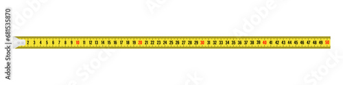 Yellow and black measure tape ruler 50 cm isolated on white background. Realistic tape for tool roulette in flat style. Metric measurement. Vector illustration