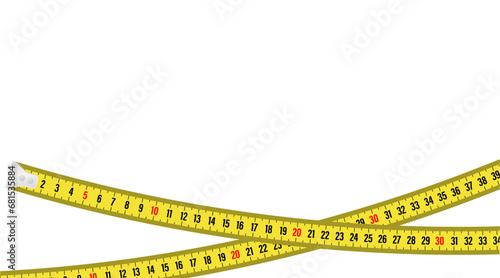 Vector background with measure tape in flat style. Yellow measuring tape template isolated on white background. Measuring tool. Vector illustration photo