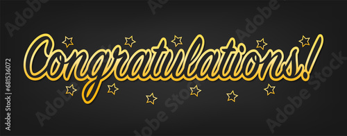 Congratulations, congratulations banner with glitter. Handwritten modern brush lettering on a dark background. Handwritten phrase for your design. Vector illustration