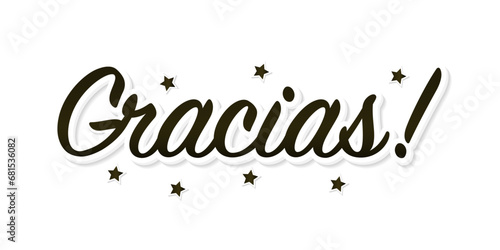Gracias. Handwritten modern brush lettering Gracias! on white. Text in spanish for postcard, invitation, T-shirt print design, banner, poster, web, icon. Vector illustration
