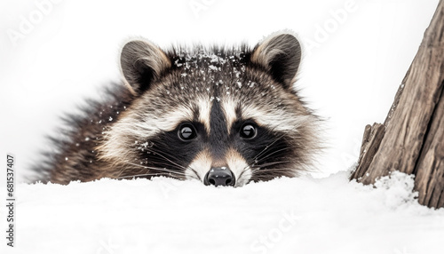 Fluffy mammal sitting in snow, looking alertly at camera generated by AI
