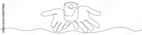 Candle in palms icon line continuous drawing vector. One line Electric safe candle icon vector background. Set of burning candles icon. Continuous outline of Wax, paraffin candle.