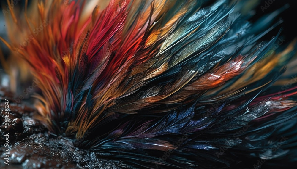 Fototapeta premium Vibrant colors and abstract patterns on animal wing in close up generated by AI