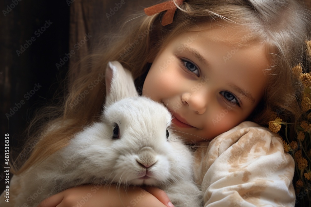 little girl with her rabbit, bunny little girl with her rabbit, bunny