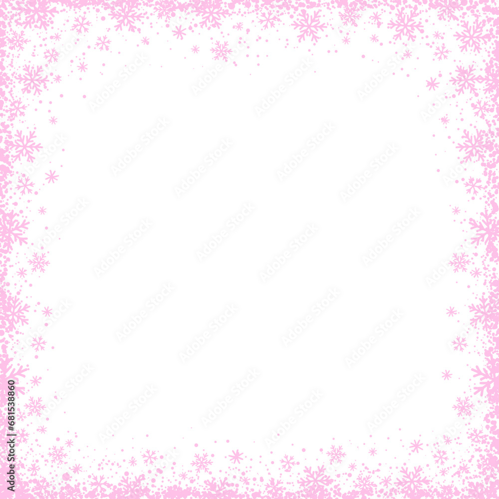 Christmas background with square frame of pink snowflakes. Merry Christmas and Happy New Year greeting banner. Square new year background, headers, posters, cards, website. Vector illustration. PNG Christmas background with square frame of pink snowflakes. Merry Christmas and Happy New Year greeting banner. Square new year background, headers, posters, cards, website. Vector illustration. PNG