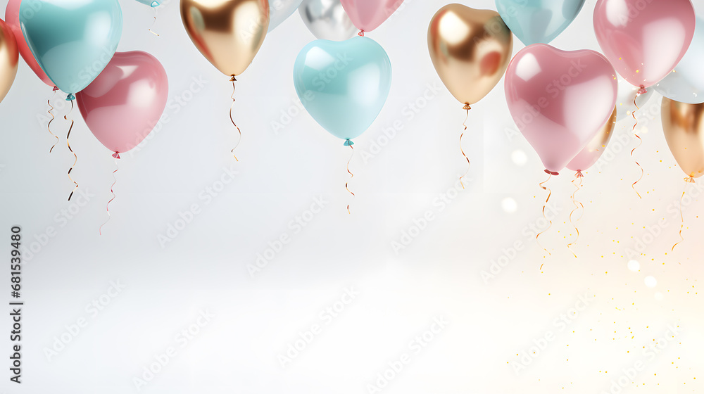 Template with color balloons for congratulation. Balloons with sparkles high detailed  background