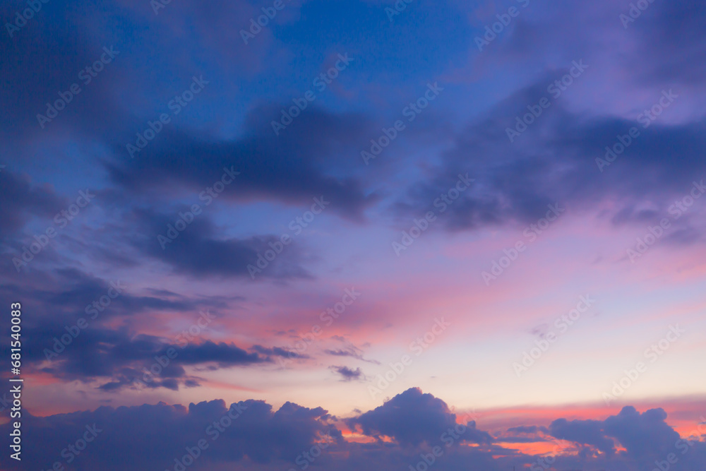 Fototapeta premium morning clouds and sky,Real majestic sunrise sundown sky background with gentle colorful clouds without birds. Panoramic, big size