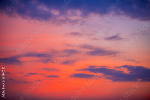 morning clouds and sky,Real majestic sunrise sundown sky background with gentle colorful clouds without birds. Panoramic, big size