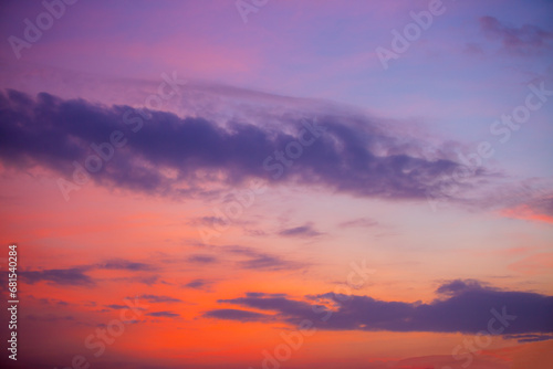 morning clouds and sky,Real majestic sunrise sundown sky background with gentle colorful clouds without birds. Panoramic, big size © banjongseal324